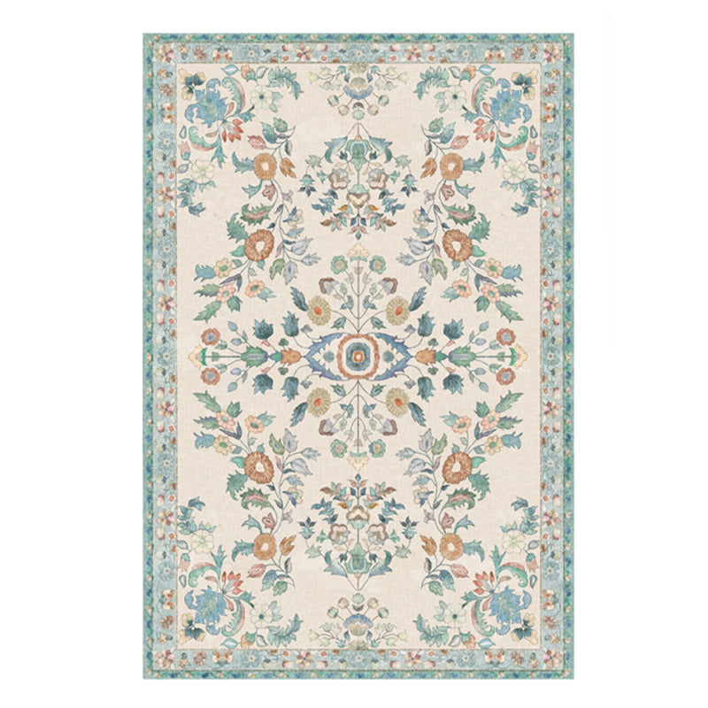 Simple Light Color Disstressed Rug Polyester Ethnic Floral Pattern Area Rug Non-Slip Backing Carpet for Living Room