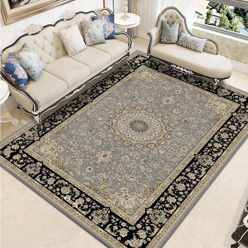 Traditioneller rund Druckteppich schwarzer Ton Polyesterbereich Teppich nicht rutscher Backing Teppich für Wohnzimmer