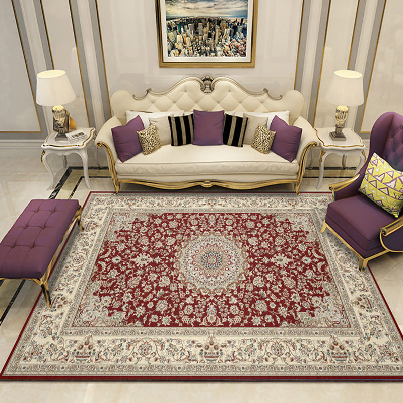 Dunkle Farbe Klassischer Innenteppich Polyester Medaillon -Print Teppich Easy Care Teppich für die Heimdekoration