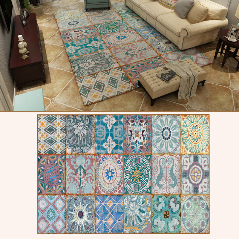 Multicolor Classic Area Carpet Polyester Moroccan Tile Indoor Rug Anti-Slip Backing Carpet for Living Room