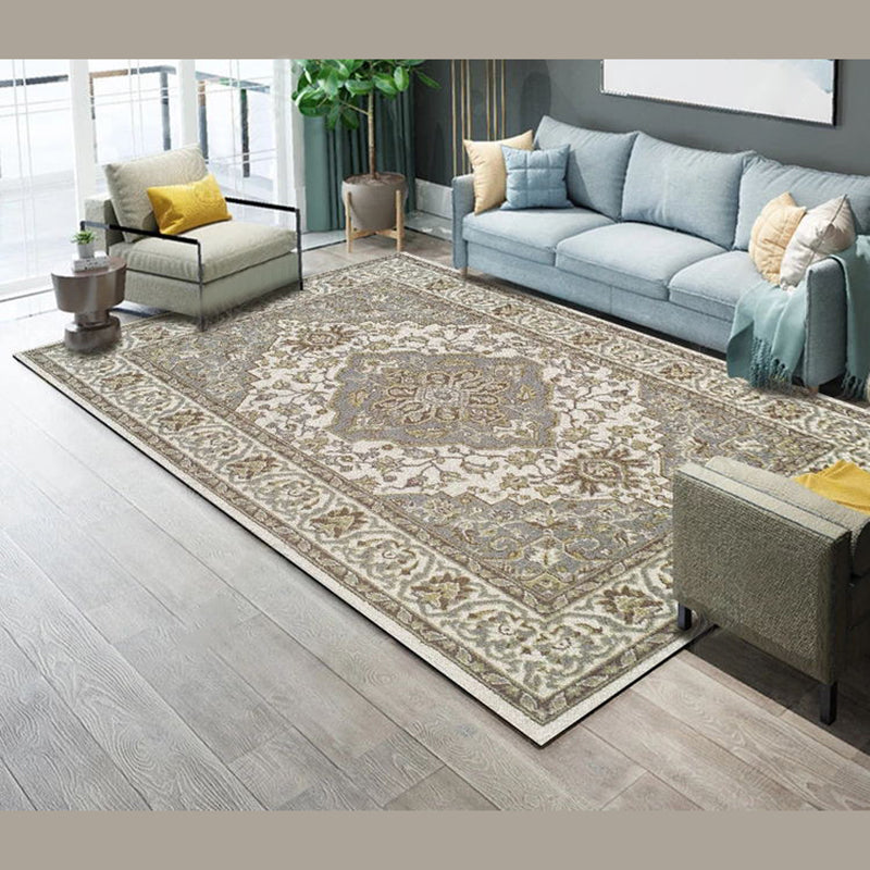 Dark Color Shabby Chic Indoor Rug Polyester European Floral Print Carpet Easy Care Rug for Home Decoration