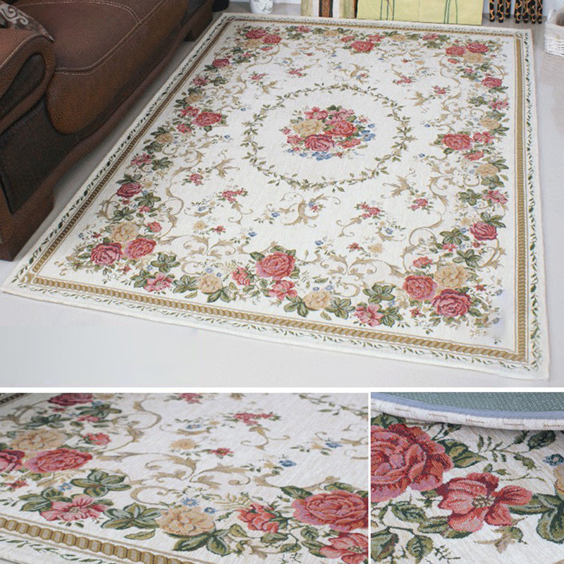 Tono blanco Área victoriana alfombra poliéster floral estampado estampado alfombra antideslizante alfombra para sala de estar para sala de estar