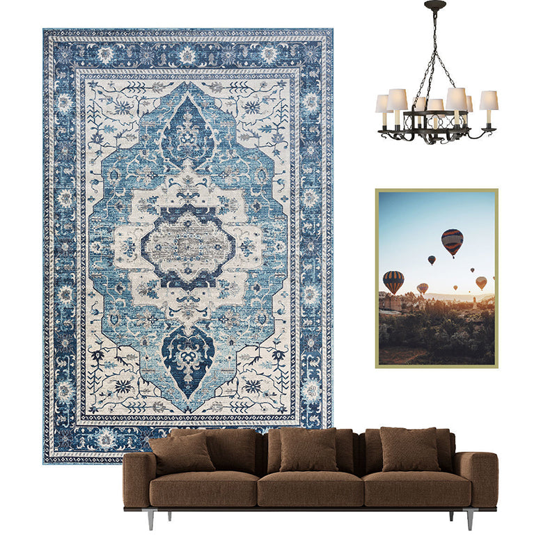 Traditional Medallion Printed Rug Color Mixed Polyester Area Carpet Non-Slip Backing Rug for Living Room