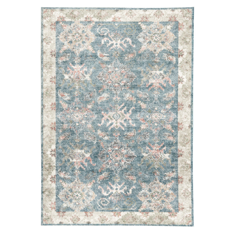 Simple Solid Color Disstressed Rug Polyester Ethnic Pattern Area Rug Non-Slip Backing Carpet for Living Room