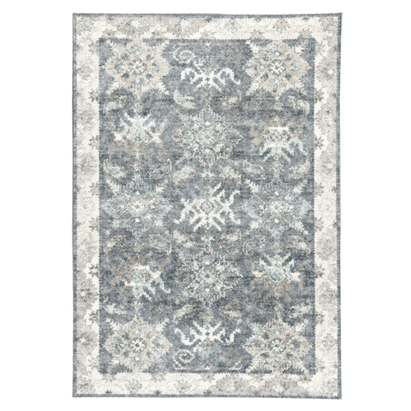 Simple Solid Color Disstressed Rug Polyester Ethnic Pattern Area Rug Non-Slip Backing Carpet for Living Room