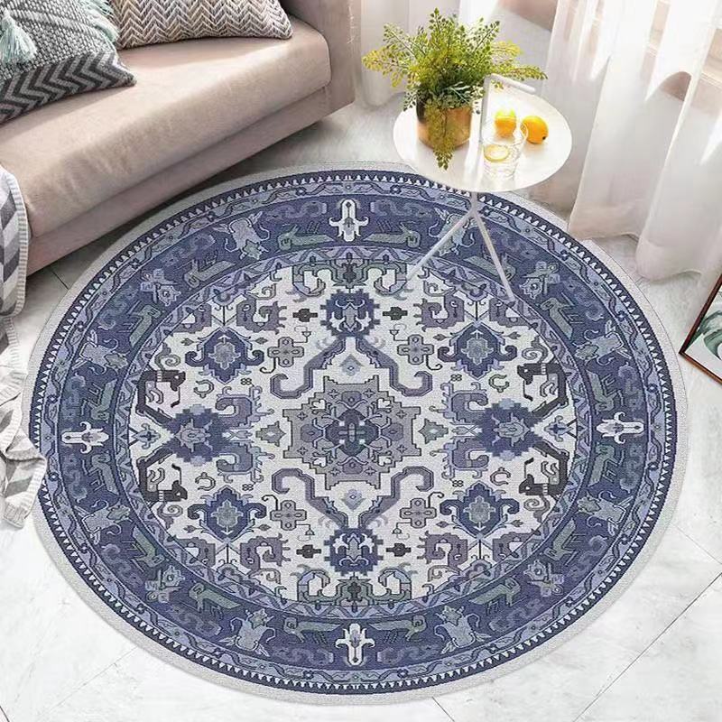 Solid Color Distressed Area Carpet Polyester Floral Printed Indoor Rug Anti-Slip Backing Carpet for Living Room