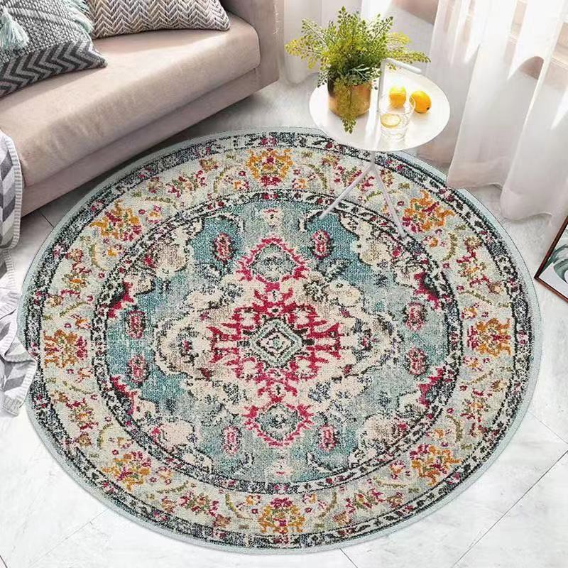 Solid Color Distressed Area Carpet Polyester Floral Printed Indoor Rug Anti-Slip Backing Carpet for Living Room