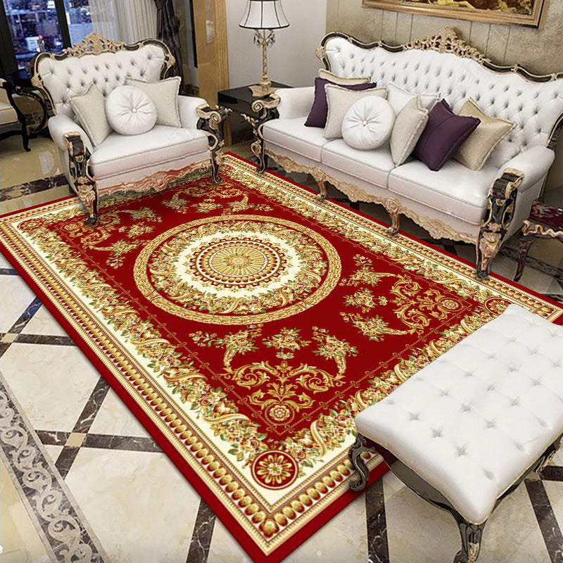 Red Tone Shabby Chic Indoor Rug Polyester Floral Print Carpet Easy Care Rug for Home Decoration