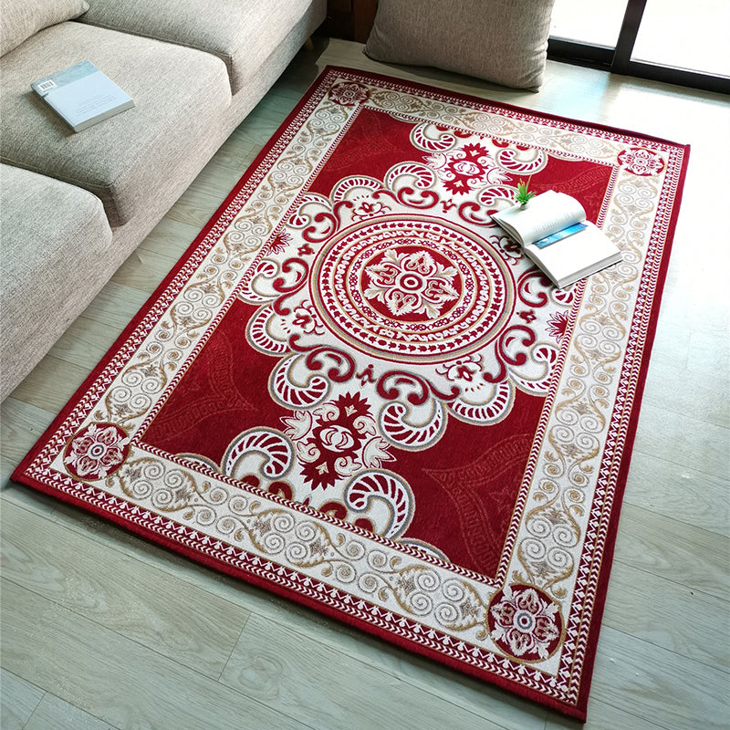 Four-Color Vintage Area Rug Polyester Flower Rug Non-Slip Backing Indoor Rug for Living Room