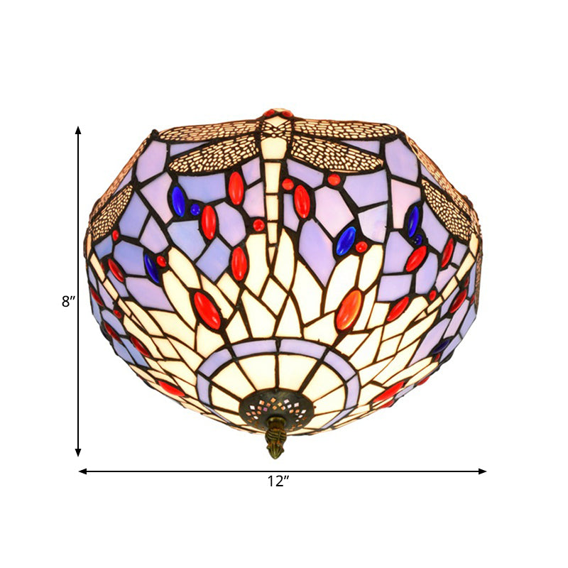 Tiffany Dragonfly Flush Mount Recata Illuminazione 2 Lampadine Handcrafted Glass Close to Massimale Lamp in Brass