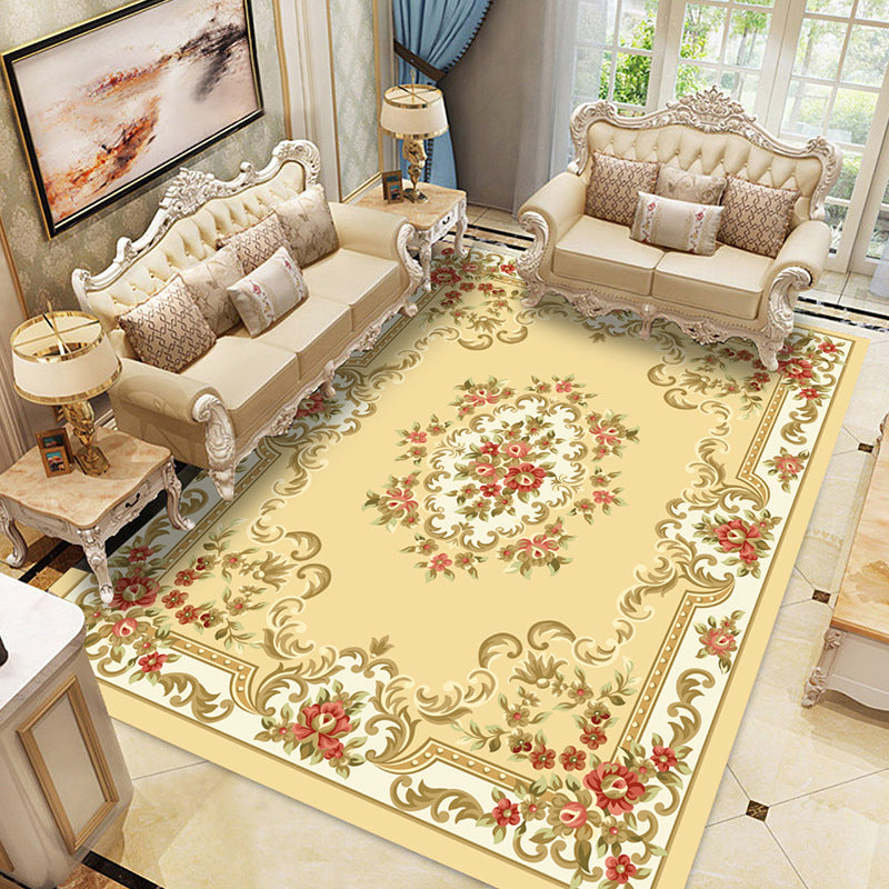 Multicolor Vintage Area Carpet Polyester Floral Print Indoor Rug Easy Care Carpet for Living Room