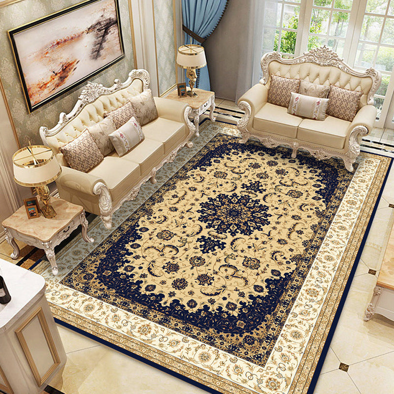 Multicolor Vintage Area Carpet Polyester Floral Print Indoor Rug Easy Care Carpet for Living Room