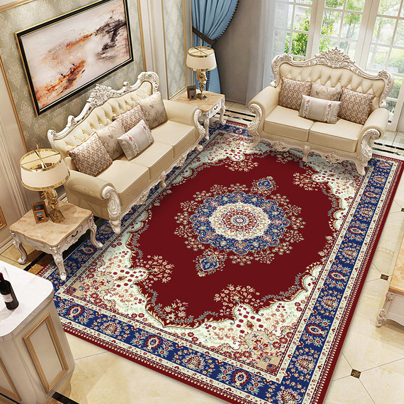 Multicolor Vintage Area Carpet Polyester Floral Print Indoor Rug Easy Care Carpet for Living Room