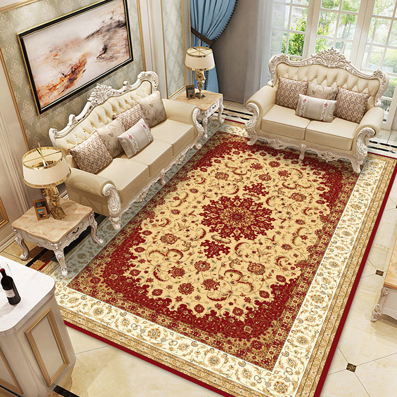 Multicolor Vintage Area Carpet Polyester Floral Print Indoor Rug Easy Care Carpet for Living Room