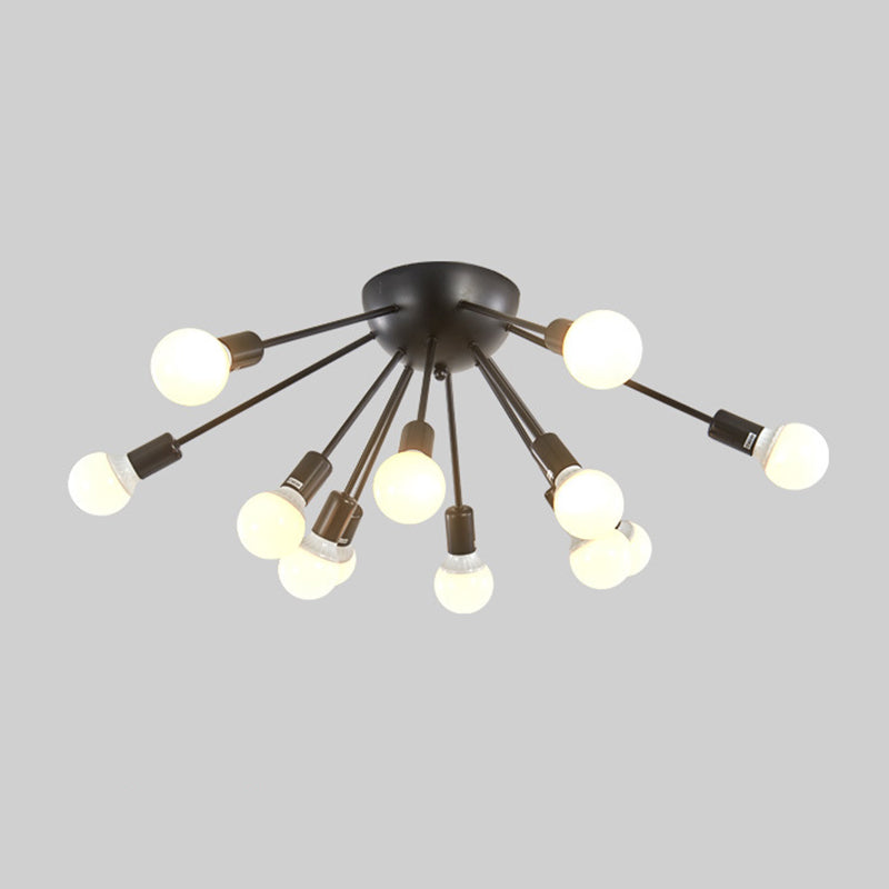 Industrial Sputnik Design Semi Flush Mount Ceiling Light Metal Semi Flush Light Fixtures for Bedroom