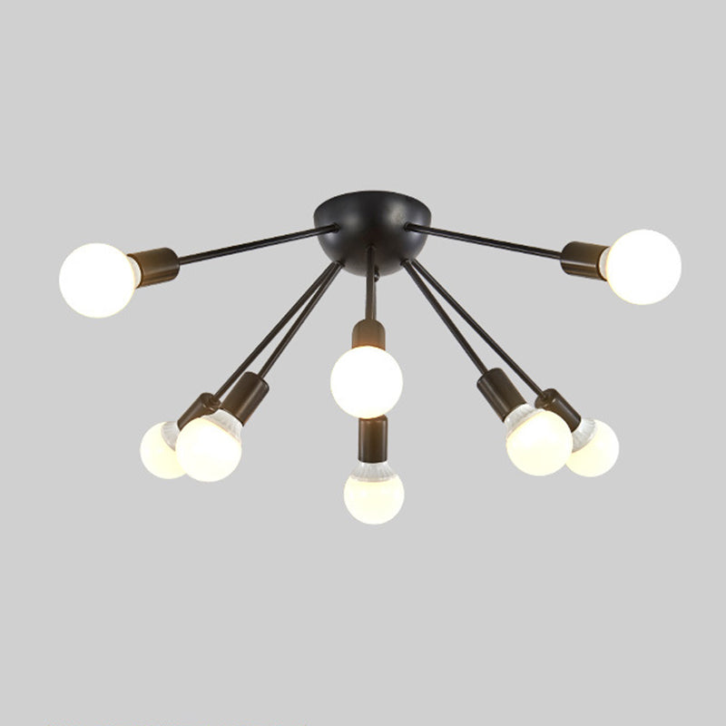 Industrial Sputnik Design Semi Flush Mount Ceiling Light Metal Semi Flush Light Fixtures for Bedroom