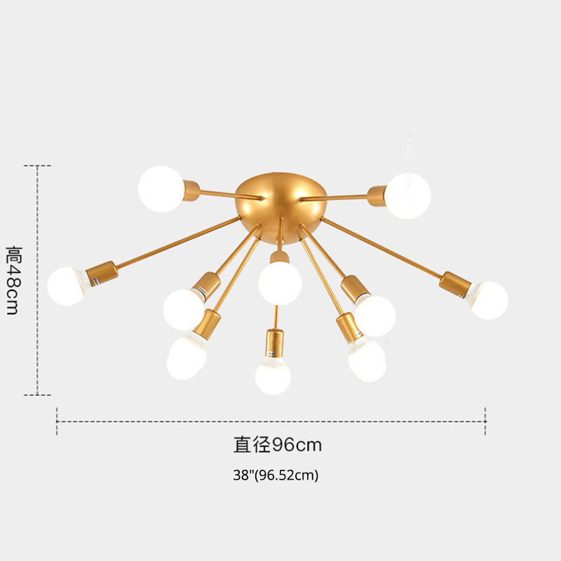 Design Industrial Sputnik Semi Flush Monte Techo Ligero de metal semi Flexiones de luz para dormitorio