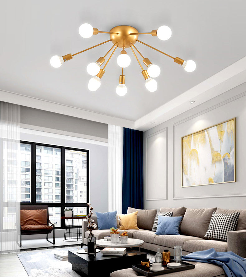 Industrial Sputnik Design Semi Flush Mount Ceiling Light Metal Semi Flush Light Fixtures for Bedroom