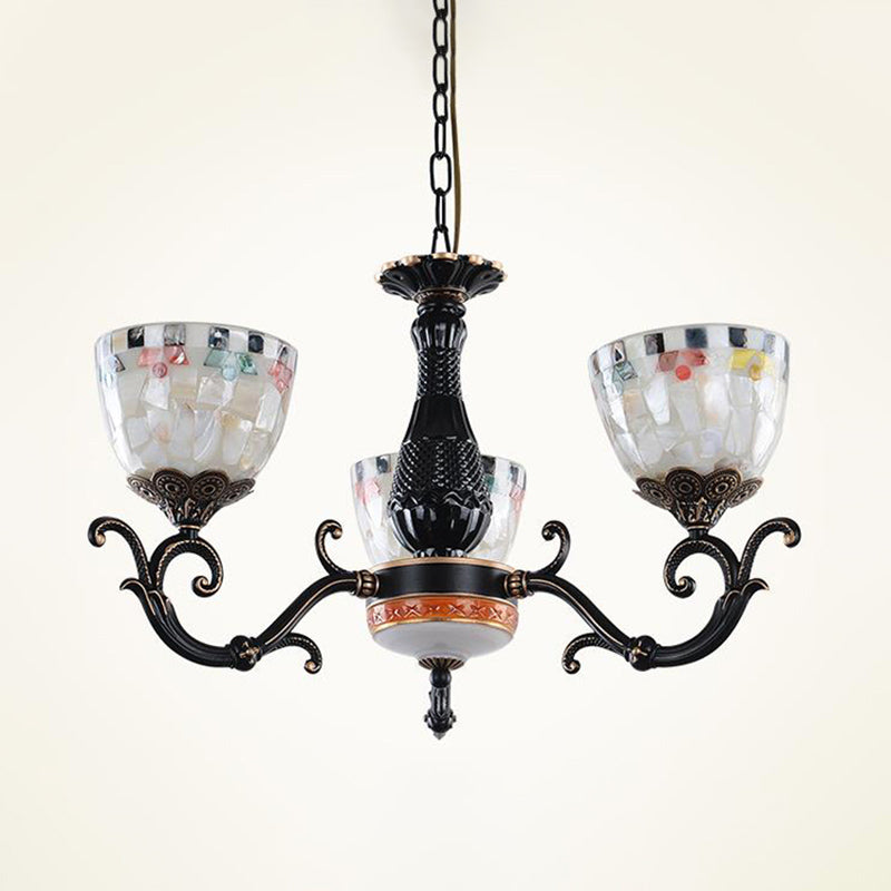 Stained Glass Mosaic Chandelier Lamp Tiffany 3/5/9 Lights Black Suspension Lighting Fixture for Living Room