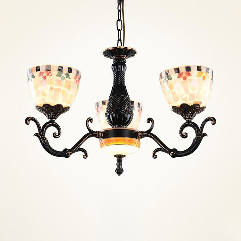 Laut de lustre mosaïque en vitrail Tiffany 3/5/9 Lumières Éclairage d'éclairage de suspension noire pour le salon