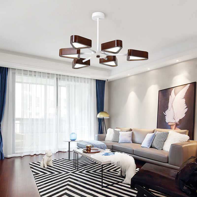 Wooden Sputnik Pendant Light in Modern Concise Style Wrought Iron Ceiling Light for Living Room