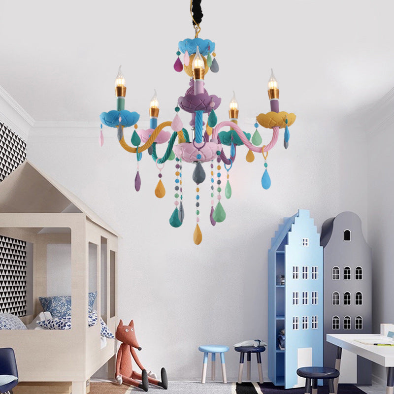 Wrought Iron Macaron Pendant Light in Modern Creative Style Glass Indoor Ceiling Light with Crystal Decoration