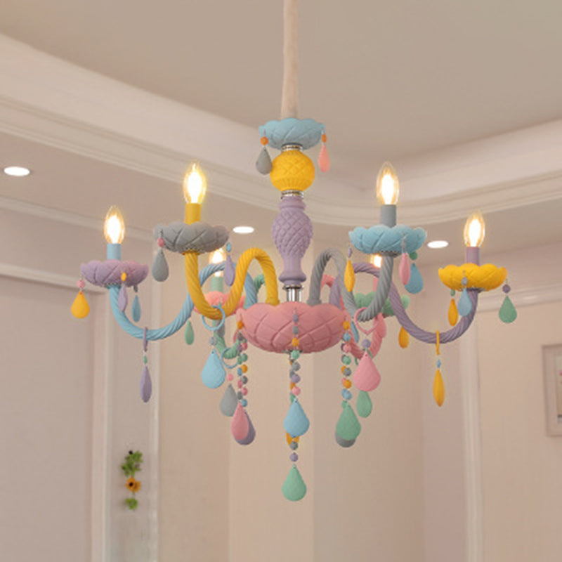 Wrought Iron Macaron Pendant Light in Modern Creative Style Glass Indoor Ceiling Light with Crystal Decoration