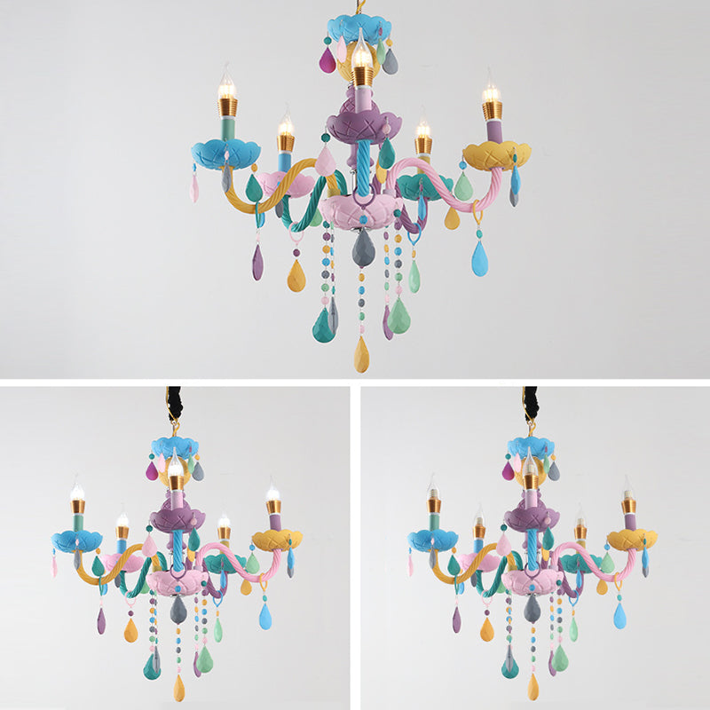 Wrought Iron Macaron Pendant Light in Modern Creative Style Glass Indoor Ceiling Light with Crystal Decoration