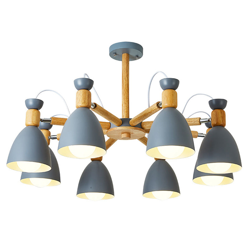 Wrought Iron Sputnik Pendant Light in Modern Creative Style Wooden Macaron Hanging Lamp for Interior Spaces