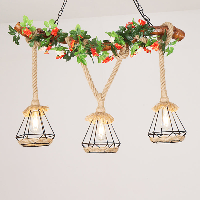 Industrial Creative Pendant Light Natural Hemp Rope Design Chandelier for Coffee Shop