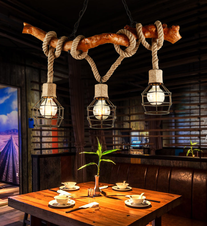 Industrial Creative Pendant Light Natural Hemp Rope Design Chandelier for Coffee Shop