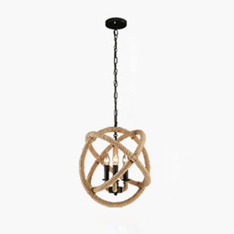 Globe Chandelier Natural Manila Rope Retro Bedroom Light Study Room Light