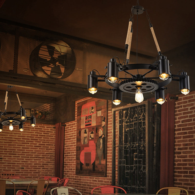 Natural Manila Rope Chandelier Retro Light Bar Light Indoor Light in Industrial Style