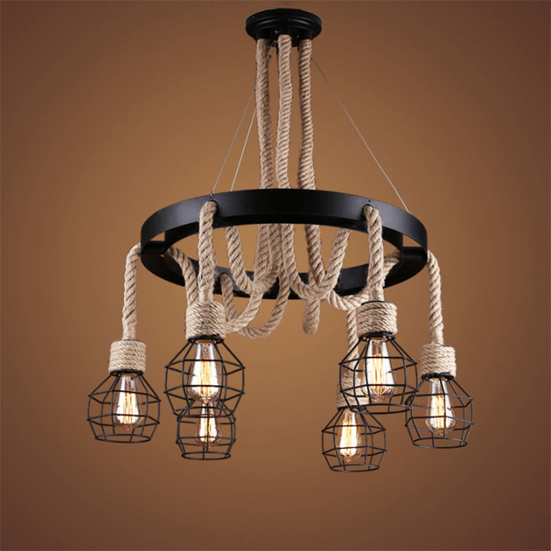 Pendant Light Natural Manila Rope Light Creative Living Room Indoor Light