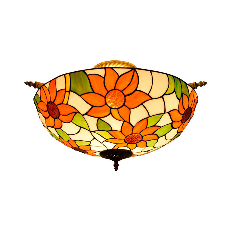 Stained Glass Flower Ceiling Fixture Tiffany 5 Lights Pink/Yellow/Blue Semi Flush Mount Light for Bedroom, 21.5"/25.5" W