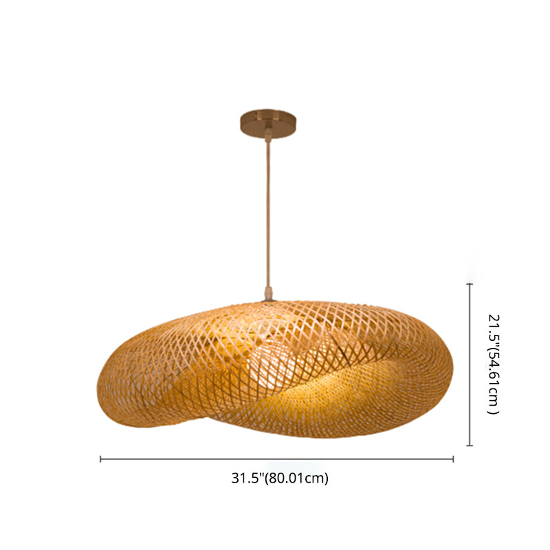 Asian Weaving Style Hat Shape Suspension Pendant Light Rattan 1 Light Hanging Ceiling Lights