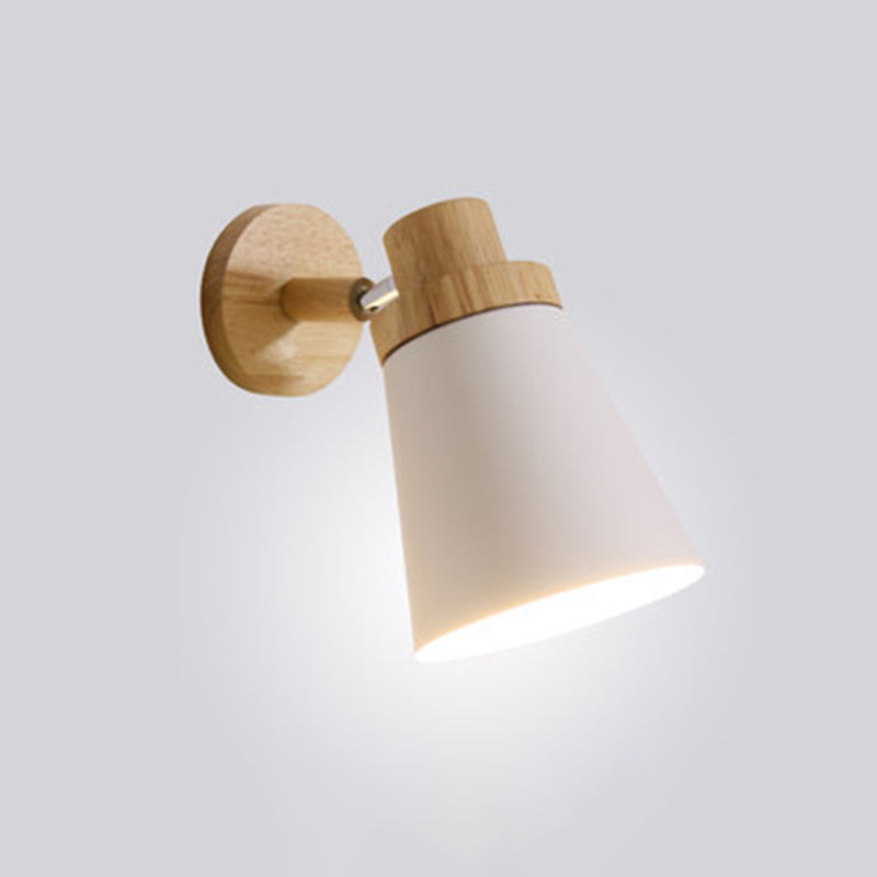 Nordic Macaroon Style Wall Lamp Angle Adjustable Simplicity Hallway Lighting Fixture with Solid Wood Base