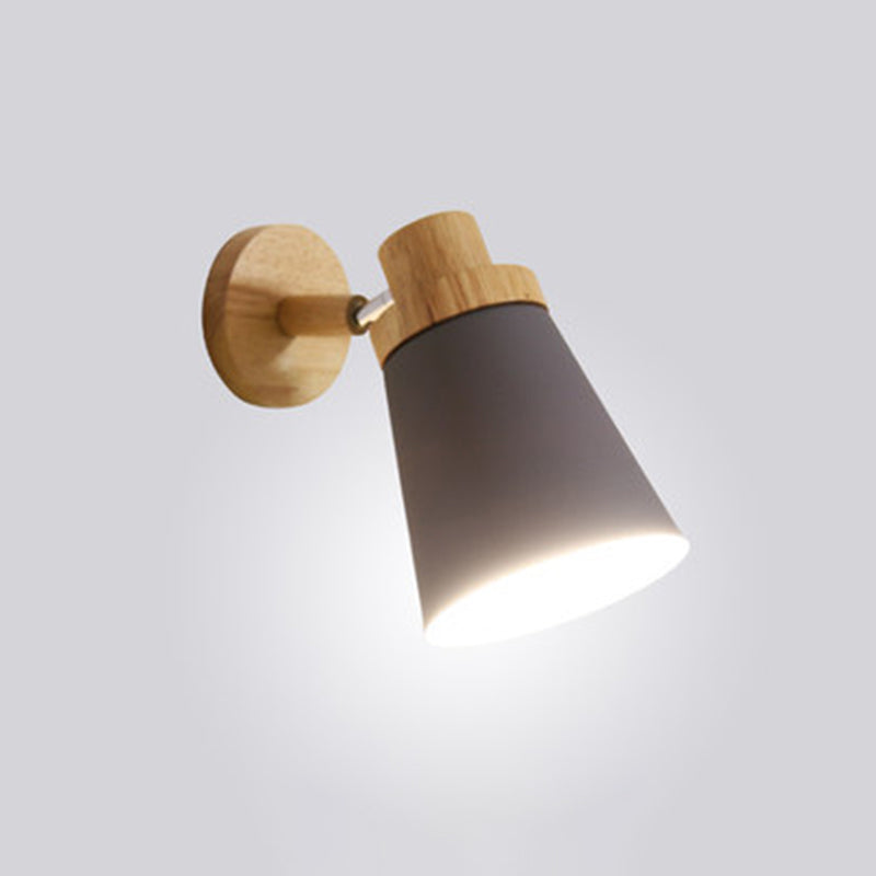 Nordic Macaroon Style Wall Lamp Angle Adjustable Simplicity Hallway Lighting Fixture with Solid Wood Base