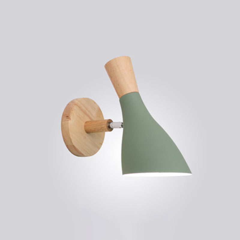 Nordic Macaroon Style Wall Lamp Angle Adjustable Simplicity Hallway Lighting Fixture with Solid Wood Base