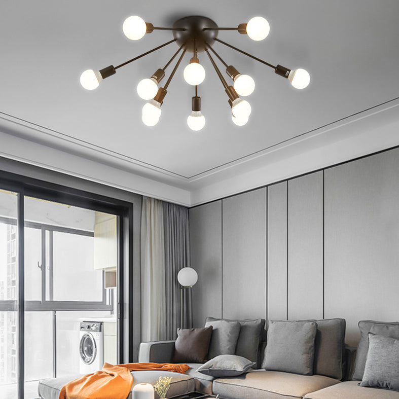 Industrial Sputnik Design Semi Flush Mount Ceiling Light Metal Semi Flush Light Fixtures for Bedroom