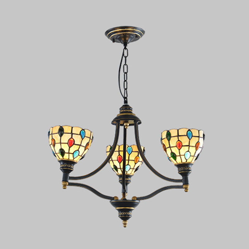 Éclairage de lustre perlé Tiffany Style Treated Verre 3/6/8 LUMIRES PENDANT DE PLAFIER NOIR ET OR