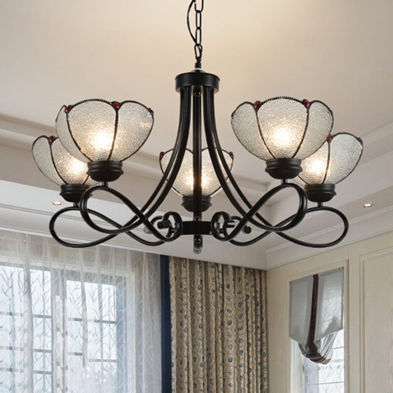 Tiffany Scalloped Chandelier Lamp 3/6/8 Lights Frosted Glass Hanging Light Fixture in Black