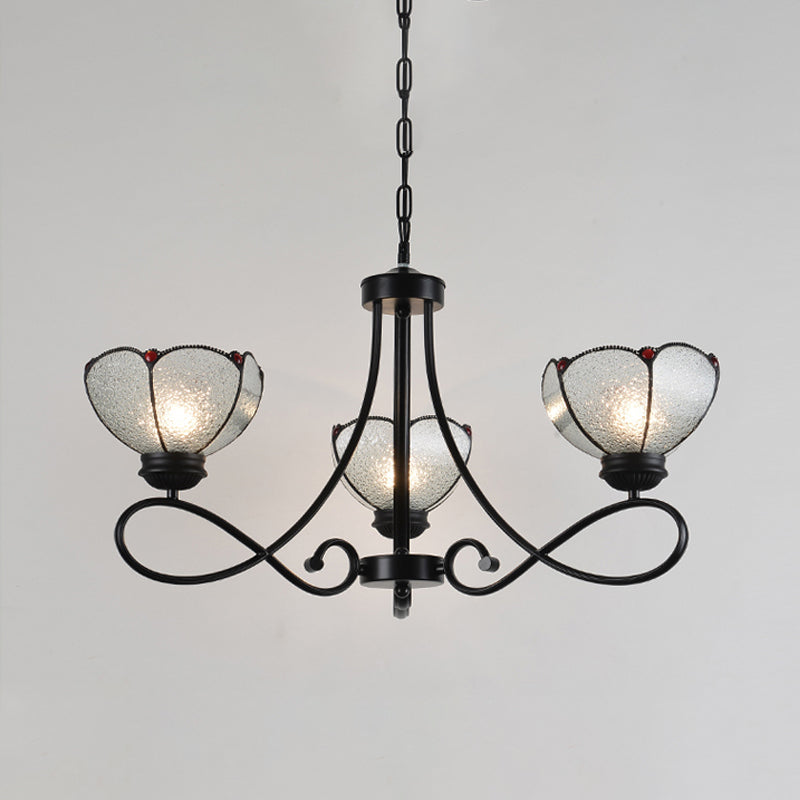 Tiffany Scalloped Chandelier Lamp 3/6/8 Lights Frosted Glass Hanging Light Fixture in Black