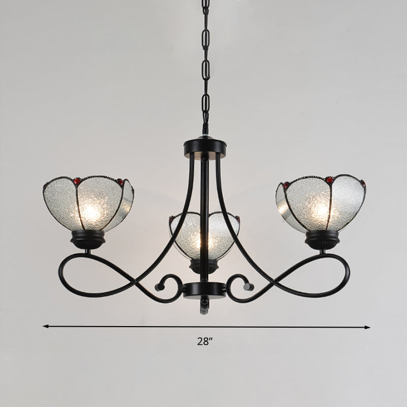 Tiffany Scalloped Chandelier Lamp 3/6/8 Lights Frosted Glass Hanging Light Fixture in Black