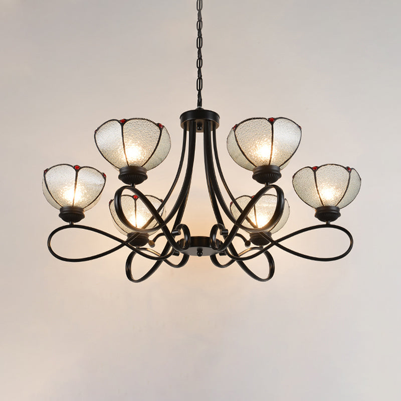 Tiffany Scalloped Chandelier Lamp 3/6/8 Lights Frosted Glass Hanging Light Fixture in Black