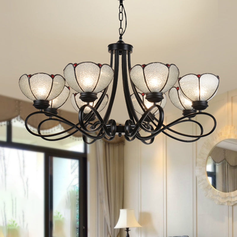 Tiffany Scalloped Chandelier Lamp 3/6/8 Lights Frosted Glass Hanging Light Fixture in Black