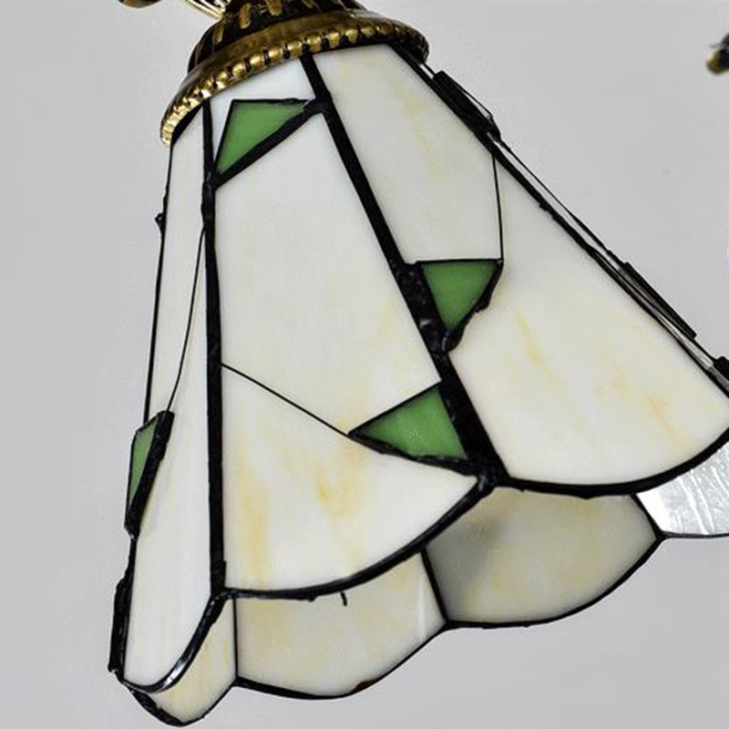 Stained Glass Conical Chandelier Light Fixture Mediterranean 3/5/11 Lights White/Antique Brass Ceiling Pendant