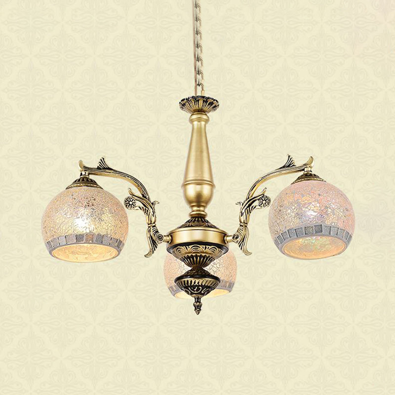 Antique Brass Globe Chandelier Lighting Fixture Baroque 3/5/11 Lights Frosted Glass Hanging Lamp