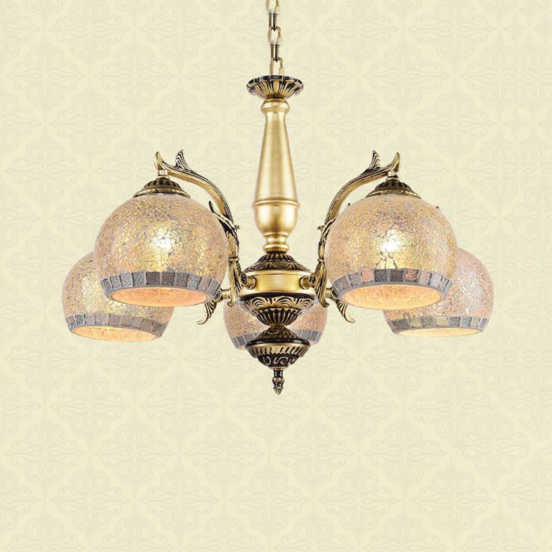 Antique Brass Globe Chandelier Lighting Fixture Baroque 3/5/11 Lights Frosted Glass Hanging Lamp