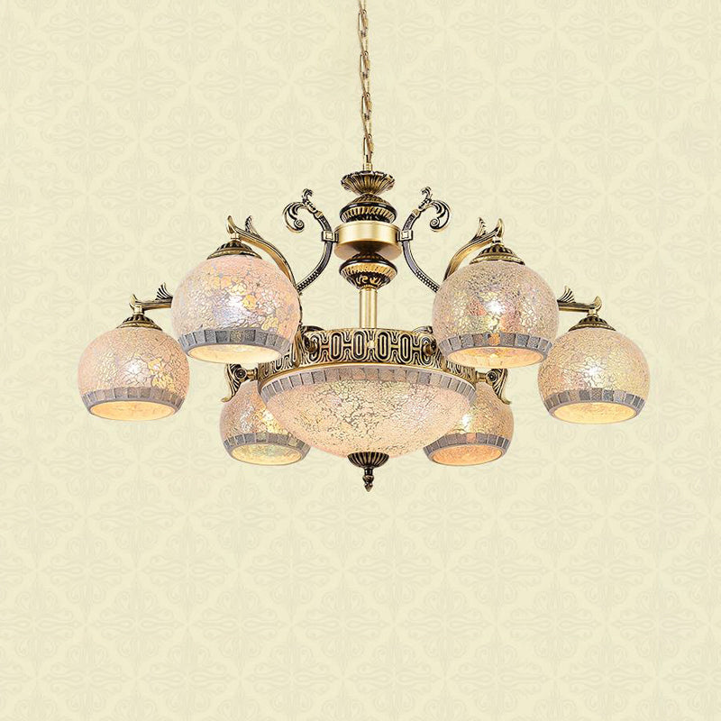 Antique Brass Globe Chandelier Lighting Fixture Baroque 3/5/11 Lights Frosted Glass Hanging Lamp